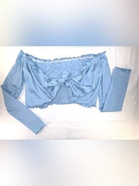SHEIN Light Blue Ribbed Off-Shoulder Crop Top with Front Tie